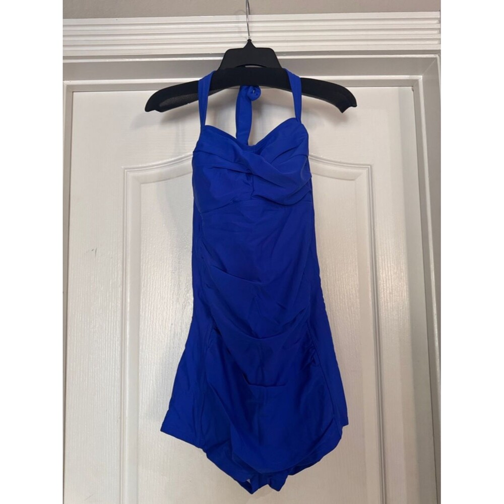 Sovoyontee One Piece Tummy Control Swimsuit Boyshort Retro Sapphire Blue 2XL - Picture 2 of 10